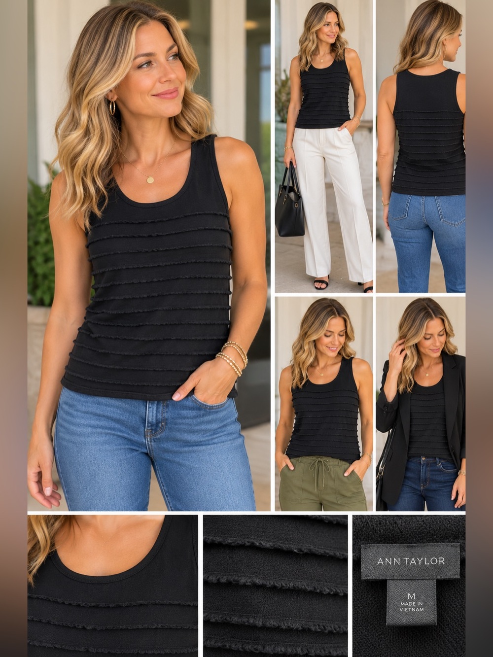 Ann Taylor Black Tiered Ruffle Sleeveless Tank Top Size Medium